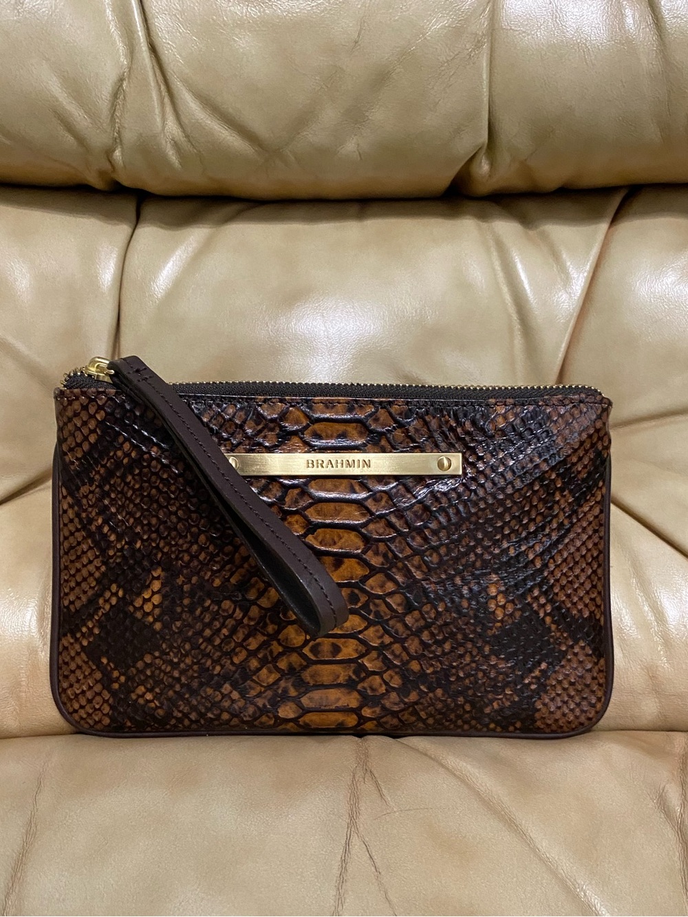 LKNW Brahmin Oversized Clutch Wristlet Wallet Bag Snake Python Tortoise Seville - Picture 4 of 10